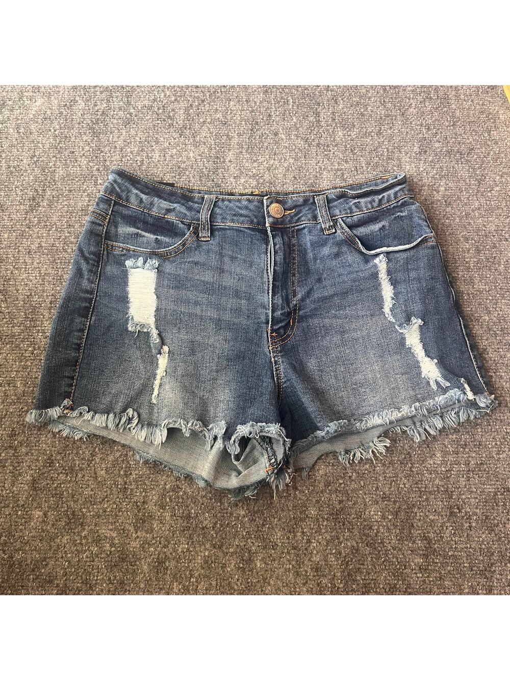 Almost Famous Denim Shorts Juniors Size 9 Distressed Frayed Cutoff Blue Jean